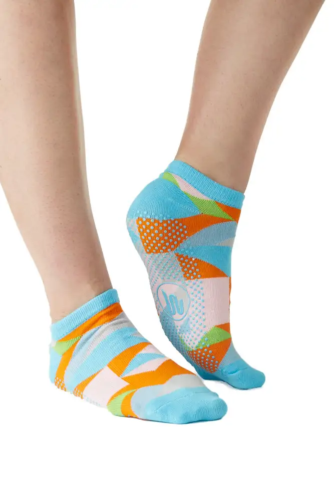 Orange, blue and green printed grip socks