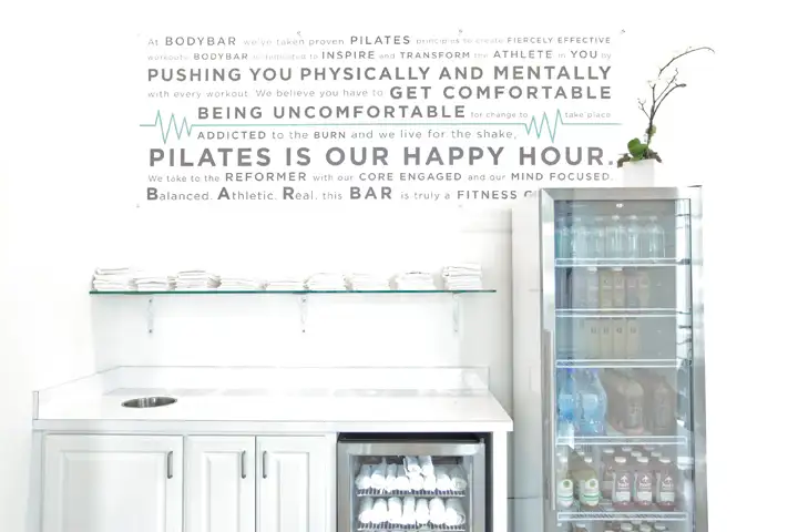bodybar pilates post workout fridge and towel area
