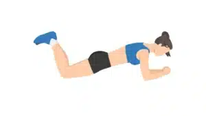 Illustration of a woman doing a modified plank on her knees, elbows on the ground, wearing workout clothes.